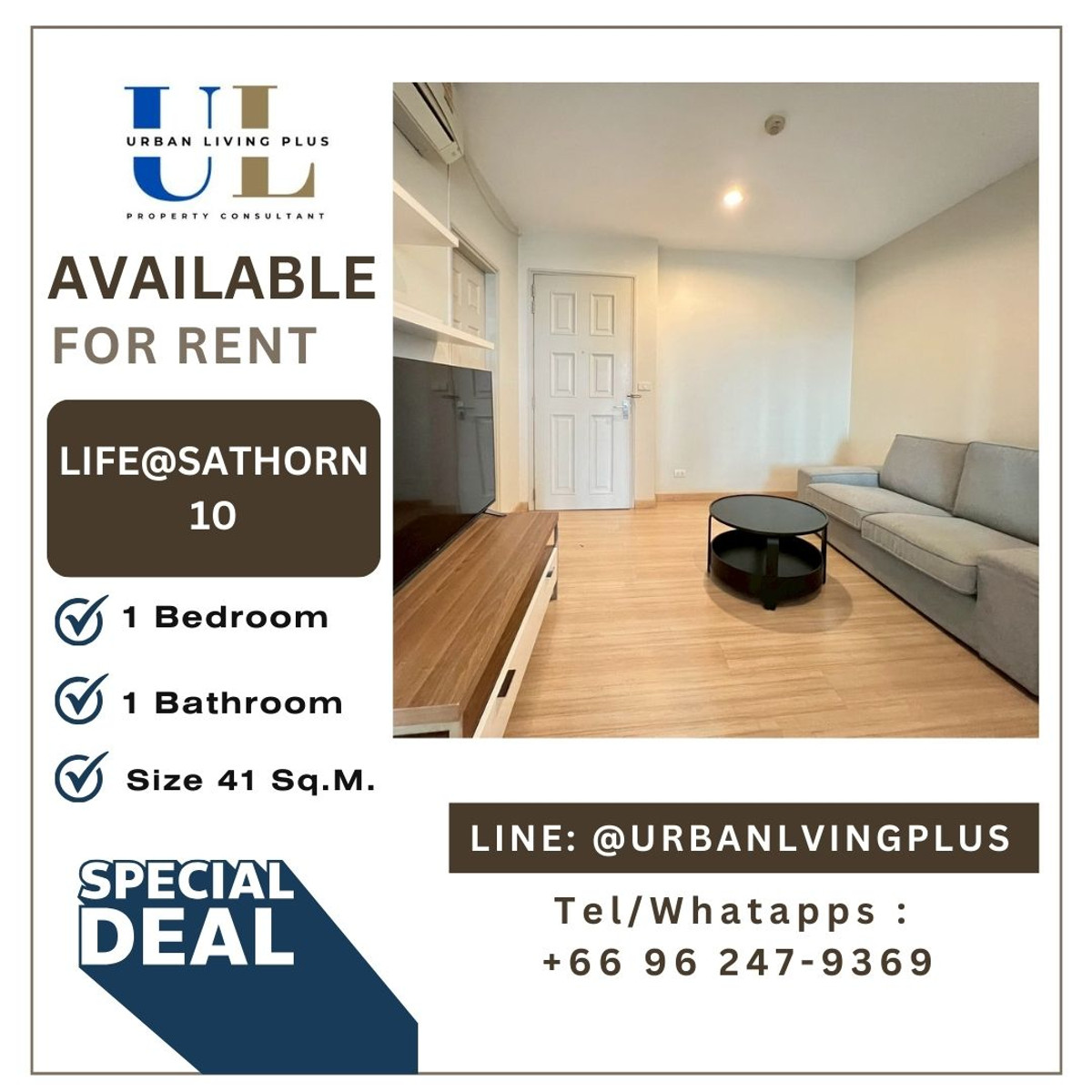 For RentCondoSathorn, Narathiwat : ( UL2406212 ) Tel/Line 096-2479369,  FOR RENT LIFE@SATHORN SOI 10, 1 bedroom , 1 bathroom , Ready to move in, Nice room💥💥