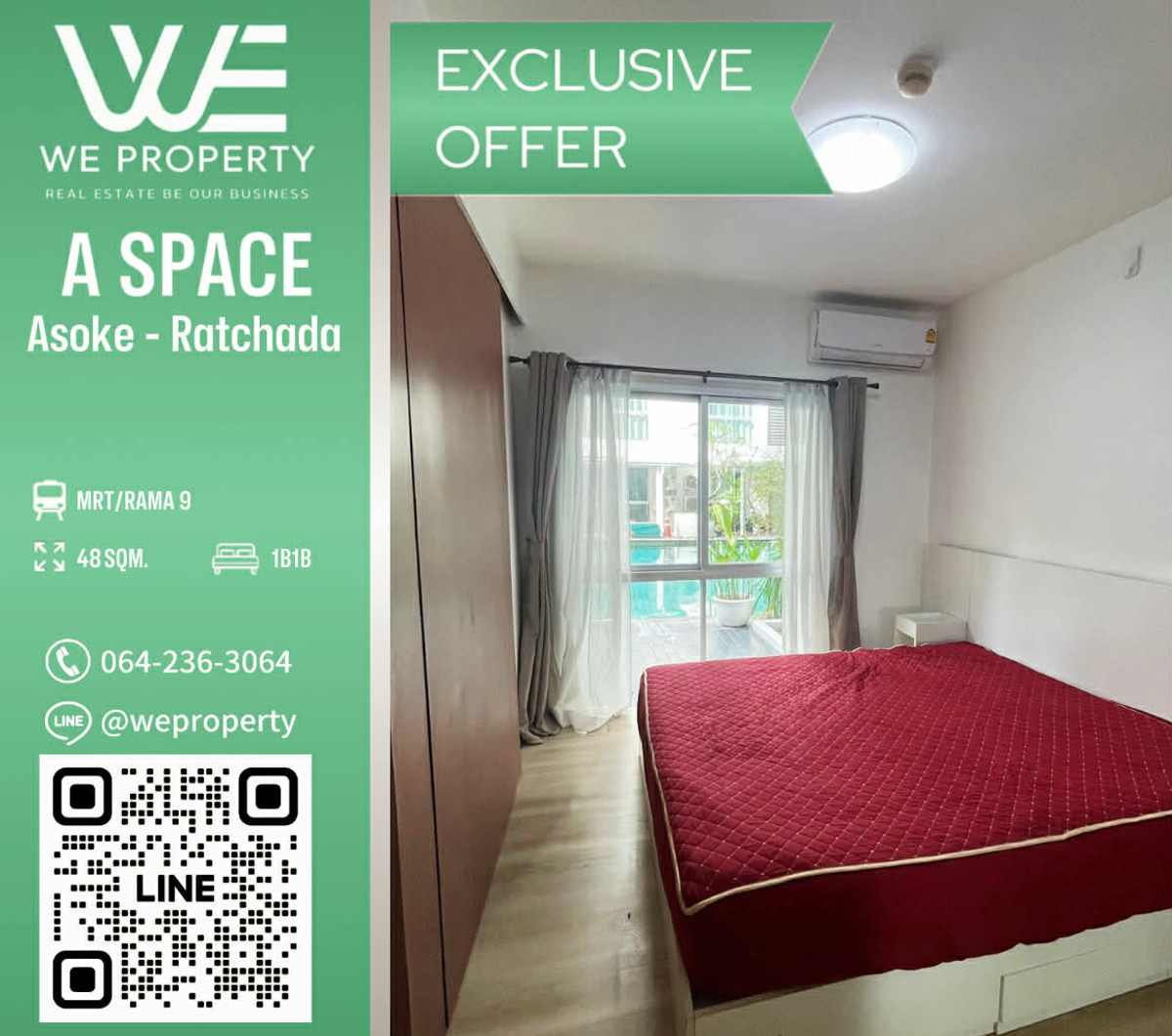 ขายคอนโดพระราม 9 เพชรบุรีตัดใหม่ RCA : 1ห้องใหญ่ 47.72 ตร.ม. ระเบียงกว้างราคาดีที่สุด!!⭐A Space Asoke - Ratchada (เอ สเปซ อโศก - รัชดา)