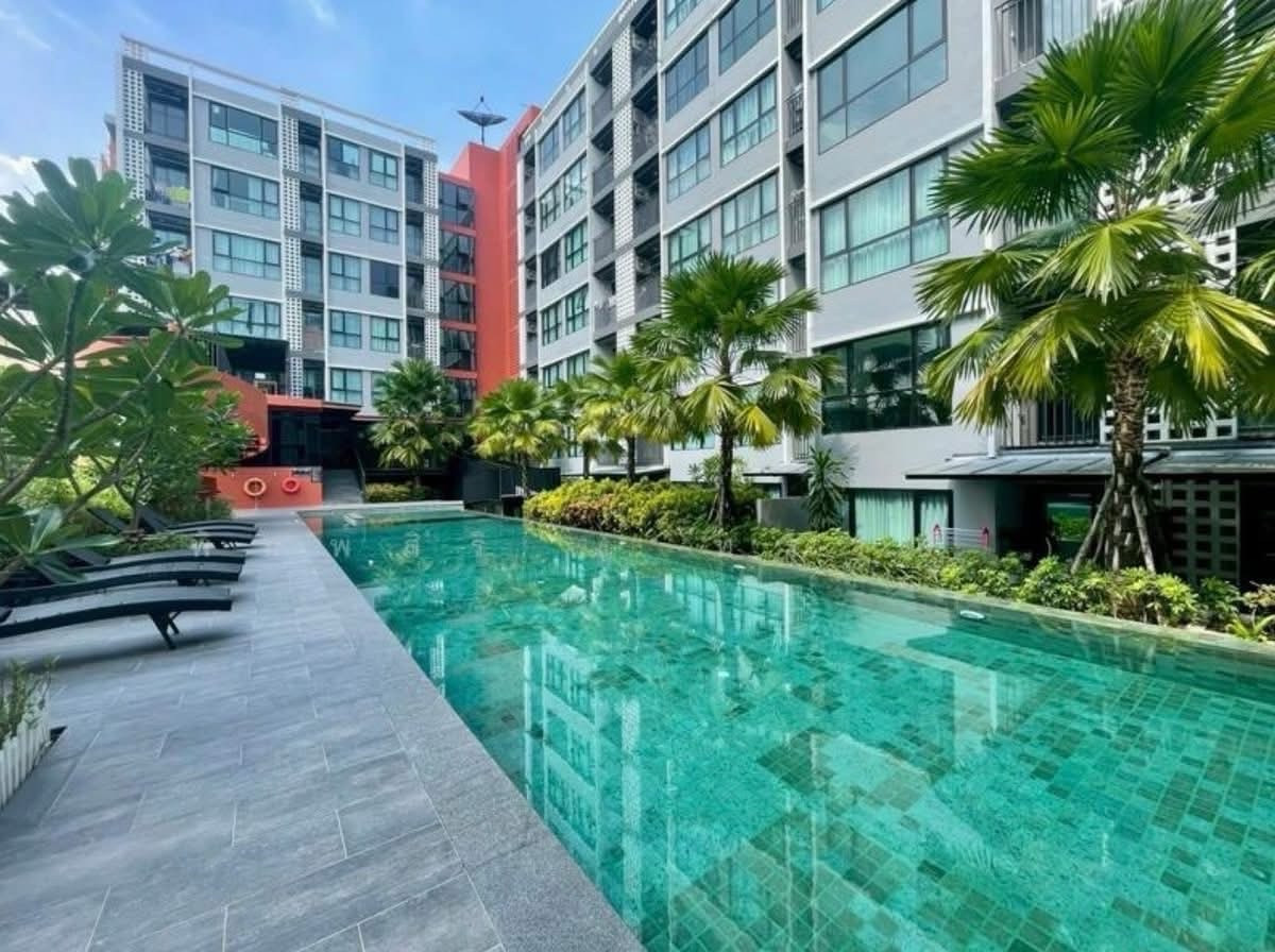 For RentCondoSamut Prakan,Samrong : For rent THE CUBE LOFT Srinakarin - Theppharak 🔥💰 10,000 baht / month size 28.50 sq m | 1 bedroom, 1 bathroom 
 swimming pool view