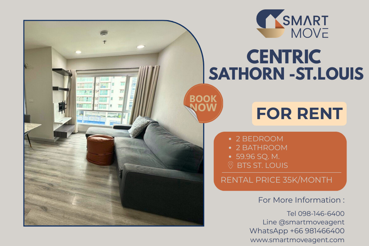 For RentCondoSathorn, Narathiwat : 🔥 For Rent !! corner room, East Facing, high floor !!🔥 Code C20260200022..........Centric Sathorn - St.Louis, 2 bedroom, 2 bathroom, furnished, ready to move in📣📣