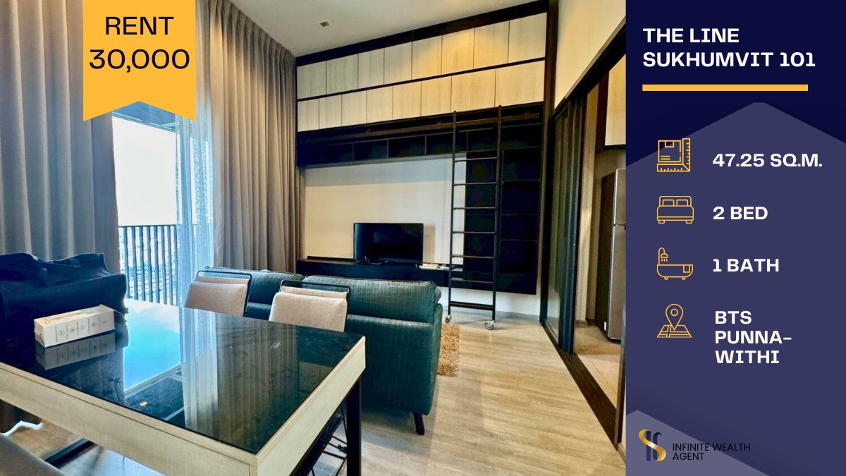 For RentCondoOnnut, Udomsuk : ✨ For Rent: 2-Bedroom Unit at The Line Sukhumvit 101 🌿  High ceiling, airy and comfortable living space. Fully furnished and ready for immediate move-in✨