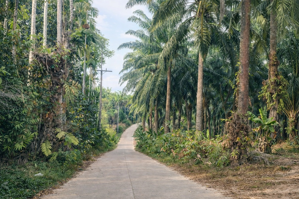 ขายที่ดินกระบี่ : 🌴 ที่ดินสวนปาล์ม 6 ไร่กว่า + บ้าน 1 หลัง 🔥 ทำเลพรีเมียม ใกล้สระมรกตเพียง 1 กม. – คลองท่อมเหนือ, กระบี่