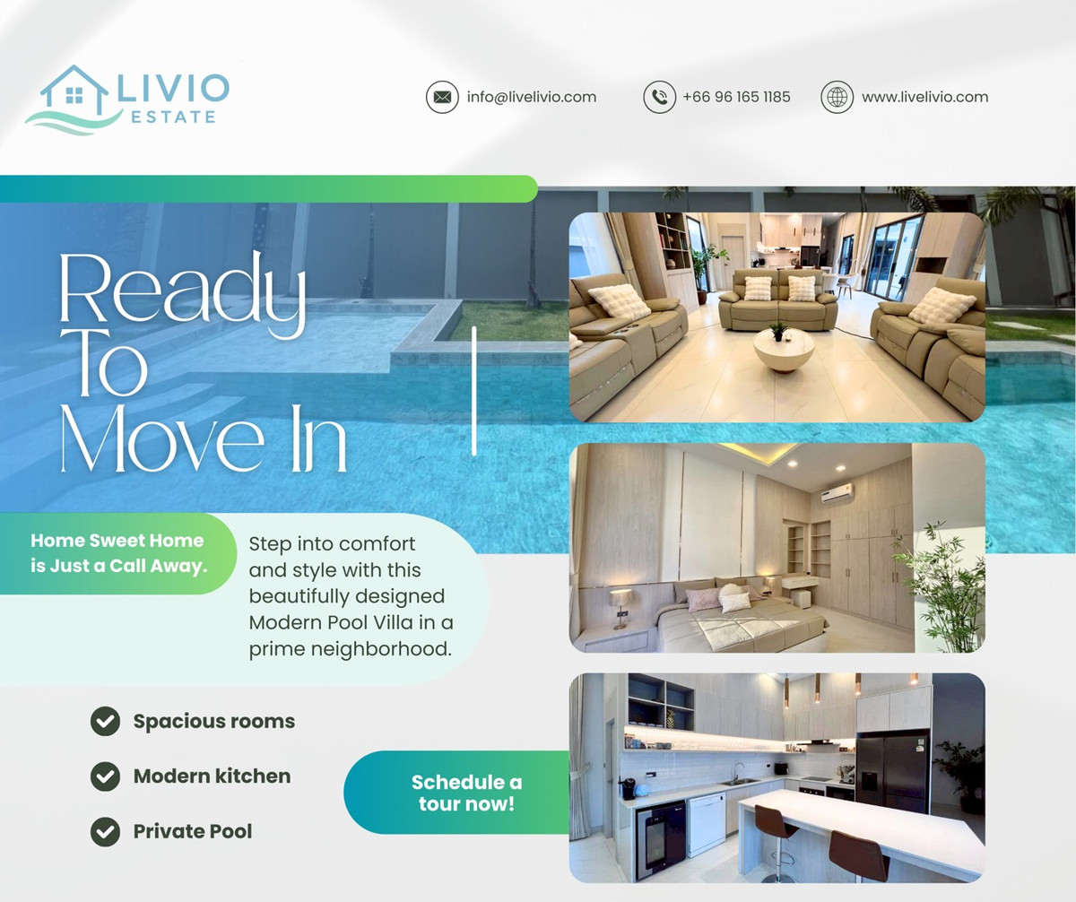 For SaleHousePattaya, Bangsaen, Chonburi : 🔑 READY TO MOVE IN: Modern Pool Villa In Pattaya