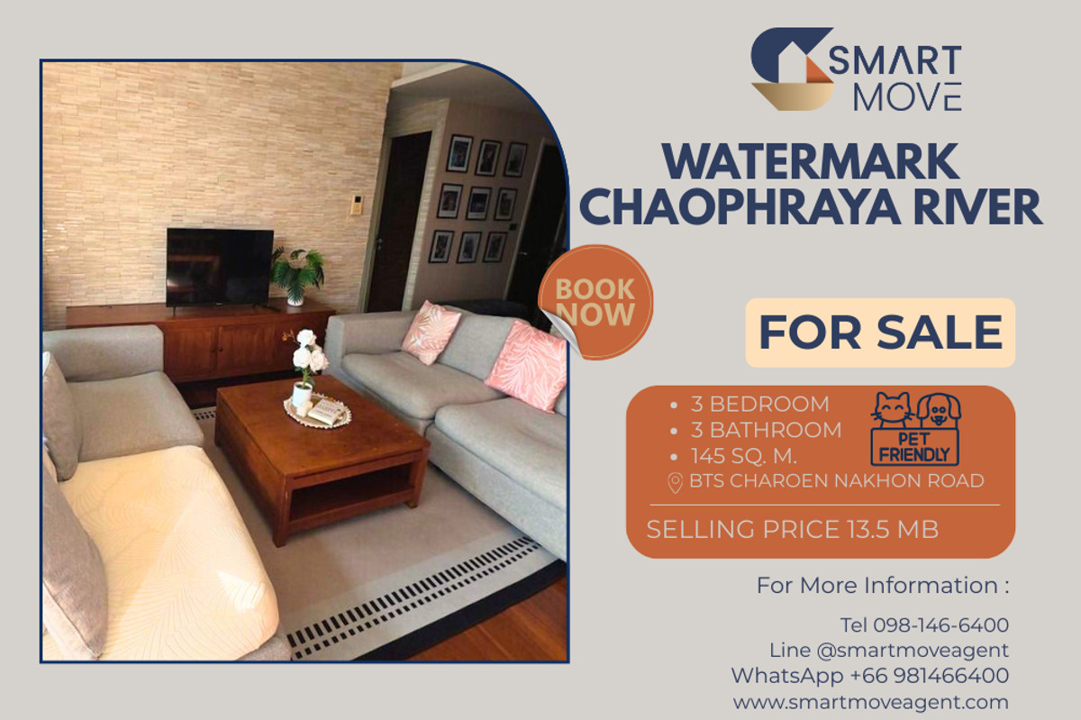 ขายคอนโดวงเวียนใหญ่ เจริญนคร : 🔥 สำหรับขาย !! คอนโดหรูริมแม่น้ำ !! เลี้ยงสัตว์ได้, วิวสระ/วิวแม่น้ำ !!🔥 Code C20230900721..........Watermark Chaophraya River, 3 ห้องนอน, 3 ห้องน้ำ, แต่งครบ, ราคาพิเศษ!!📣📣