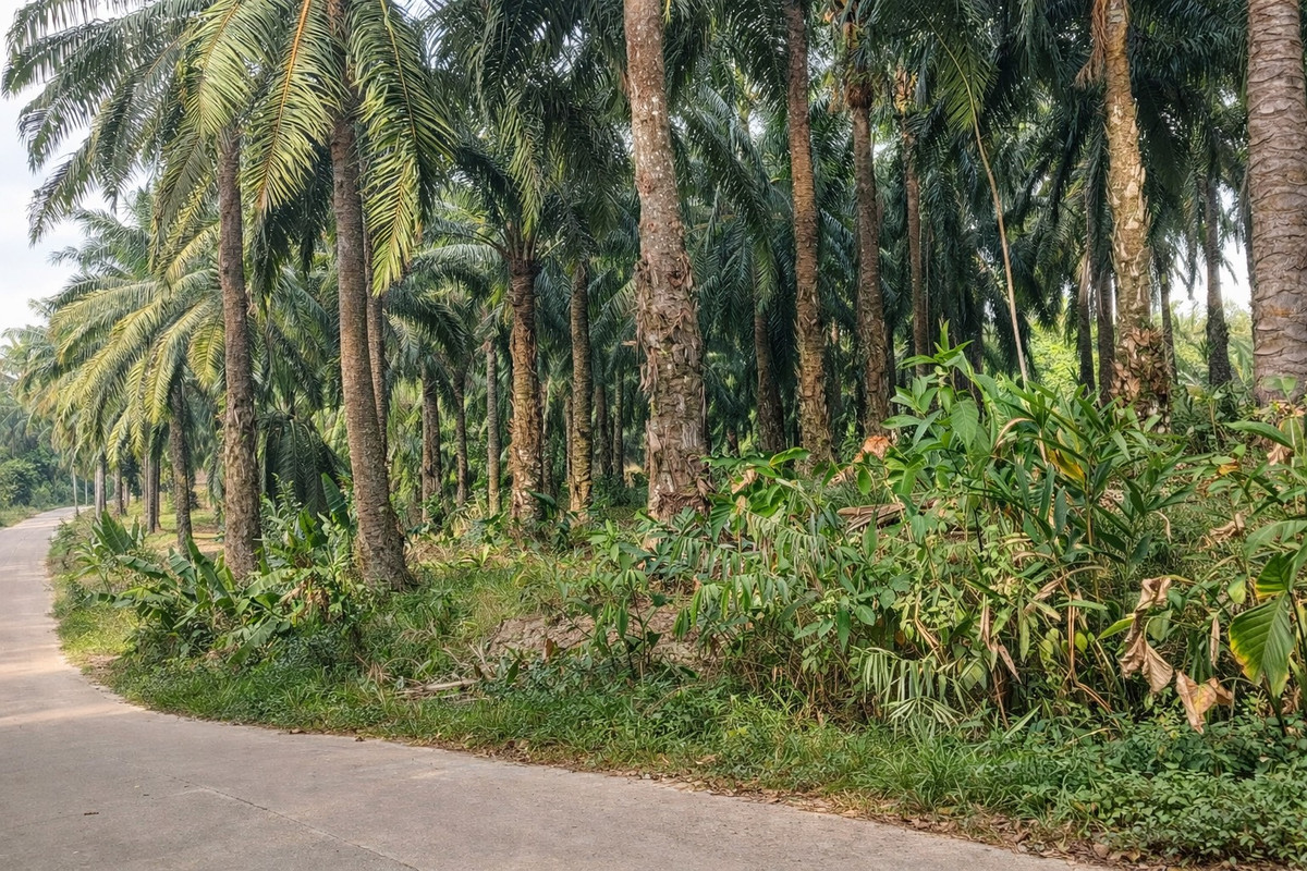 ขายที่ดินกระบี่ : 🌴 ที่ดินสวนปาล์ม 6 ไร่กว่า + บ้าน 1 หลัง 🔥 ทำเลพรีเมียม ใกล้สระมรกตเพียง 1 กม. – คลองท่อมเหนือ, กระบี่