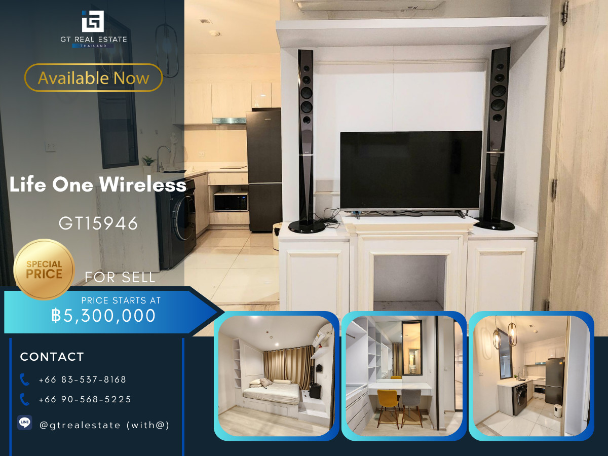 For SaleCondoWitthayu, Chidlom, Langsuan, Ploenchit : ✨ GT15946 | Condo Life One Wireless, convenient travel, near BTS, ready for sale!!