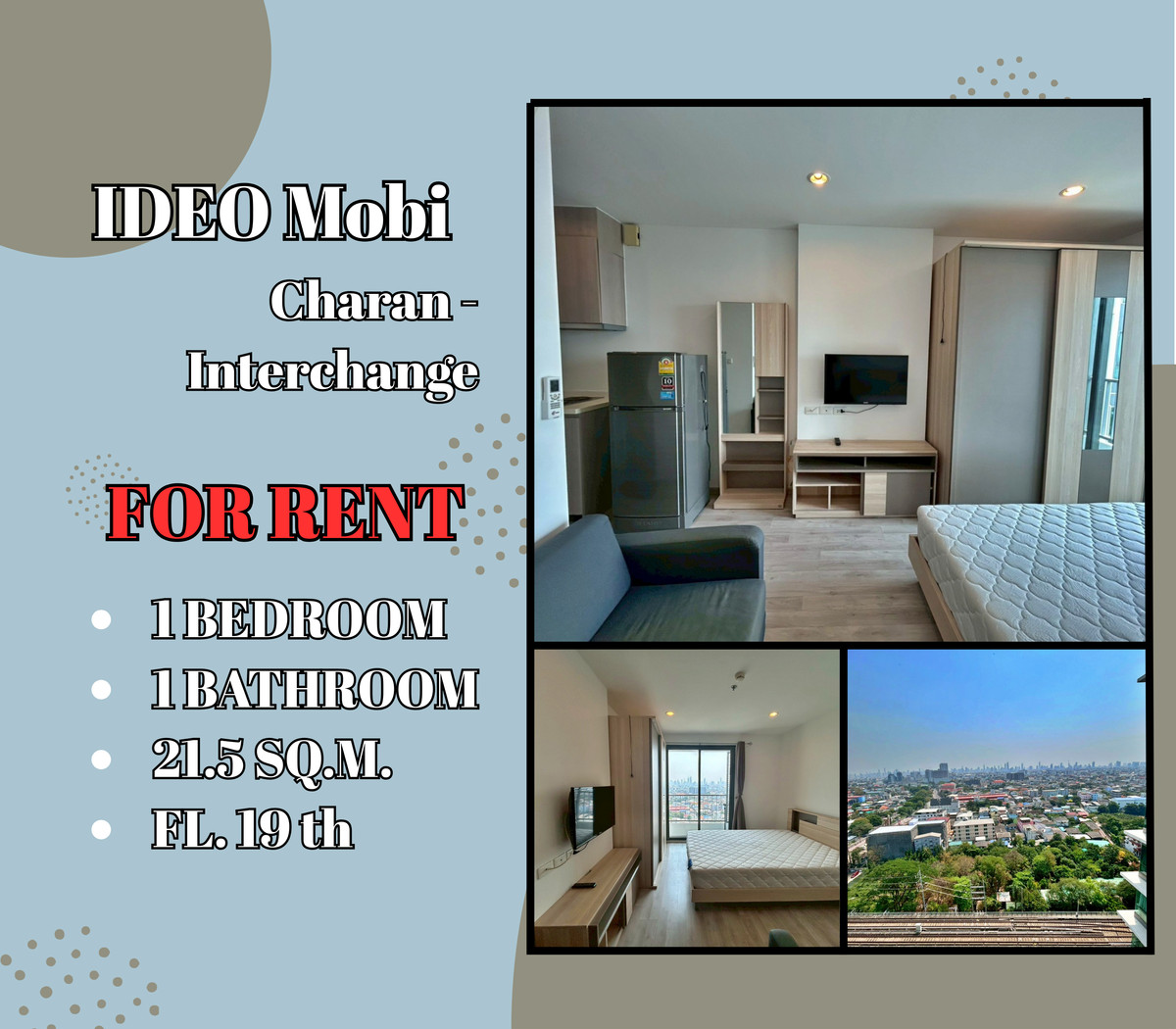 ให้เช่าคอนโดปิ่นเกล้า จรัญสนิทวงศ์ : 💎เช่า ราคาพิเศษ Ideo Mobi Charan Interchange Condominium ตกแต่งครบ พร้อมอยู่
