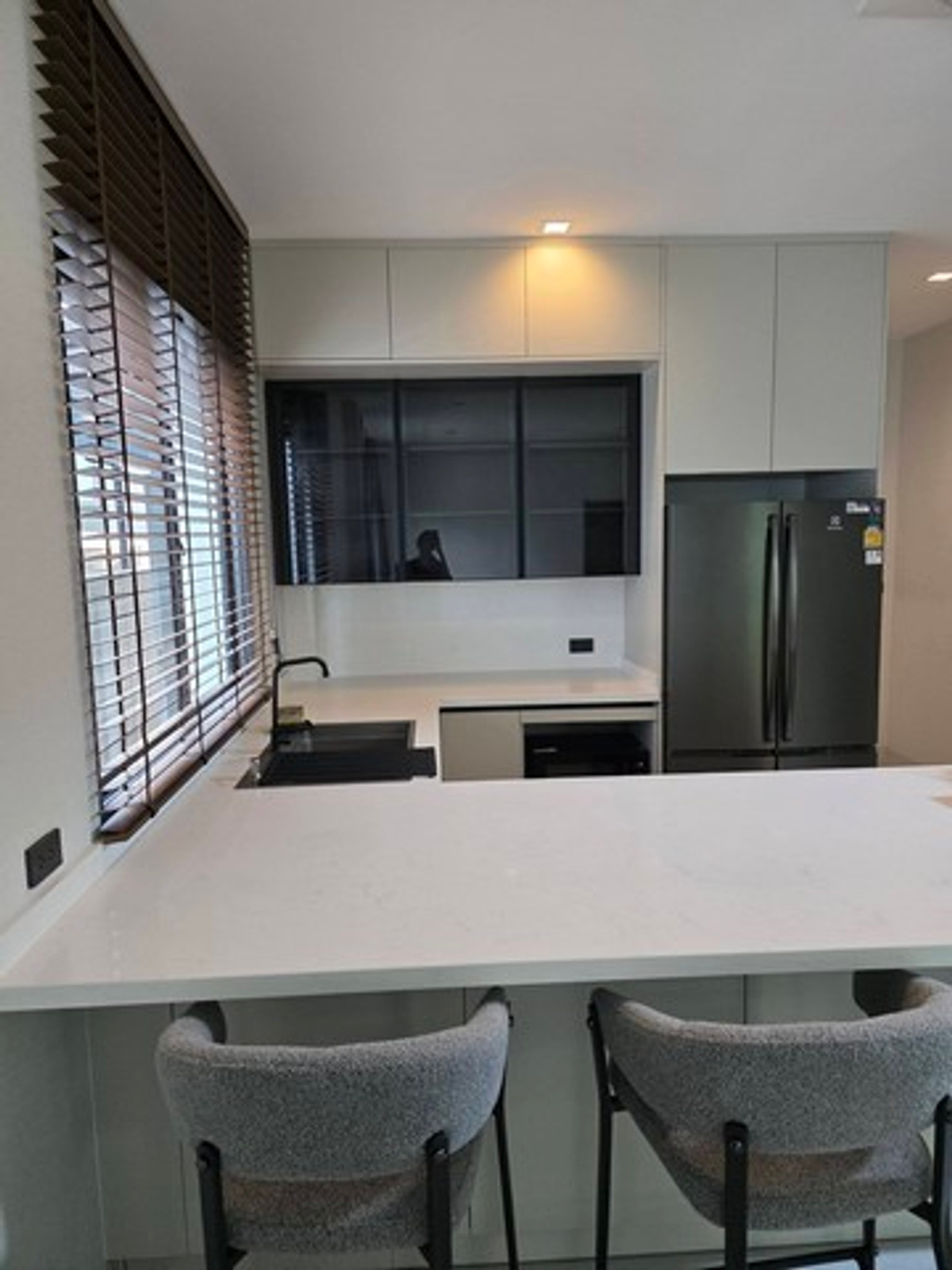 For RentHouseBangna, Bearing, Lasalle : HR3230 Luxury detached house for rent, Bangkok Boulevard Bangna KM.5, new house, 1 year | Corner plot | Fully furnished, ready to move in | Near ICS International School, only 500 m.