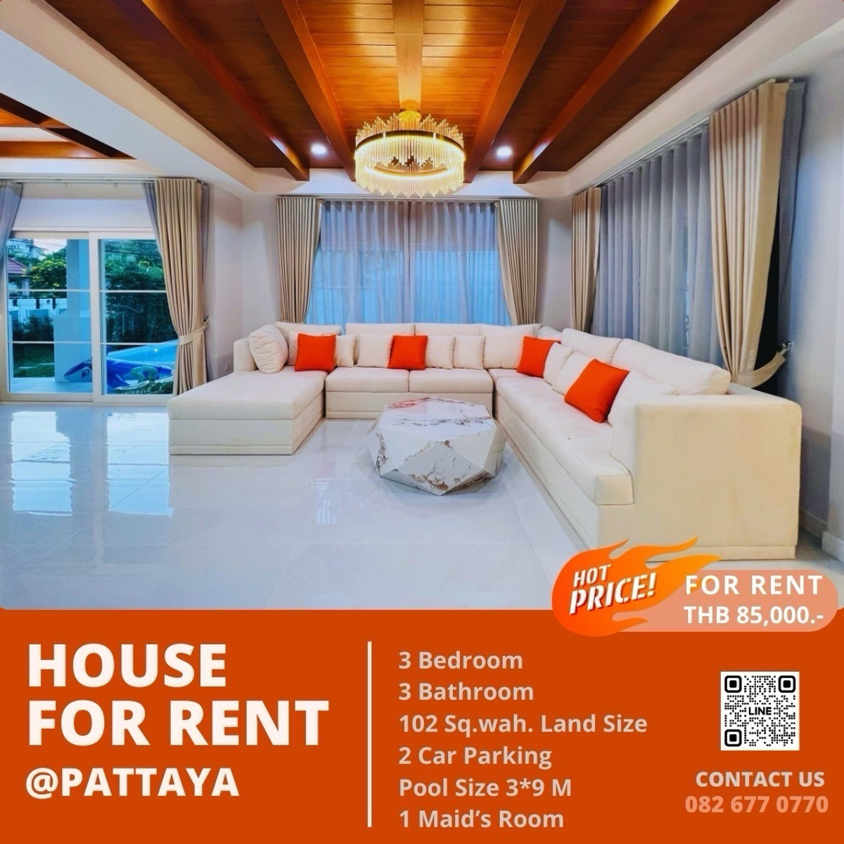 ให้เช่าบ้านพัทยา บางแสน ชลบุรี สัตหีบ : [FOR RENT] Luxury Single House with Private Pool – Spacious 102 Sq.wah