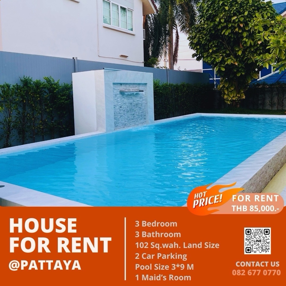 ให้เช่าบ้านพัทยา บางแสน ชลบุรี สัตหีบ : [FOR RENT] Luxury Single House with Private Pool – Spacious 102 Sq.wah