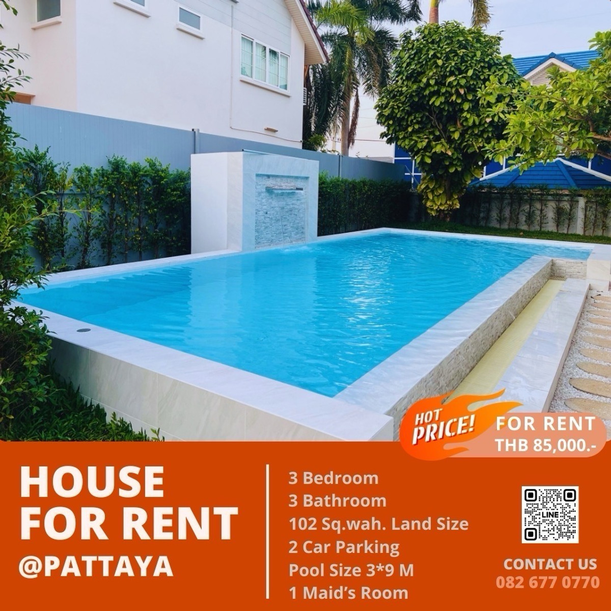 ให้เช่าบ้านพัทยา บางแสน ชลบุรี สัตหีบ : [FOR RENT] Luxury Single House with Private Pool – Spacious 102 Sq.wah