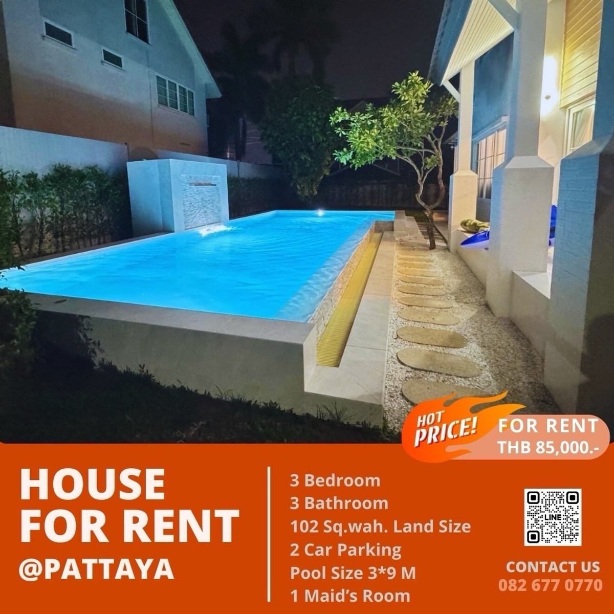 ให้เช่าบ้านพัทยา บางแสน ชลบุรี สัตหีบ : [FOR RENT] Luxury Single House with Private Pool – Spacious 102 Sq.wah