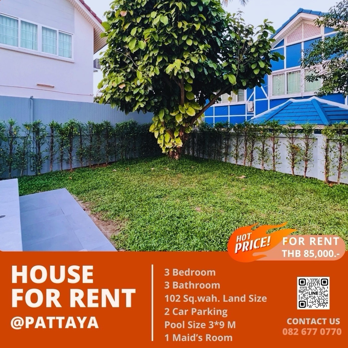 ให้เช่าบ้านพัทยา บางแสน ชลบุรี สัตหีบ : [FOR RENT] Luxury Single House with Private Pool – Spacious 102 Sq.wah