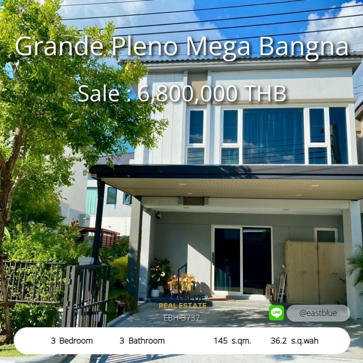 ขายทาวน์โฮมสมุทรปราการ สำโรง : 28/02/2026, บ้านแฝดใหม่ Grande Pleno Mega Bangna 3 นอน 3 น้ำ พร้อมอยู่ 
เช่า 55,000 หรือขาย 6.8 ล้าน ทำเลดี ใกล้ Mega Bangna