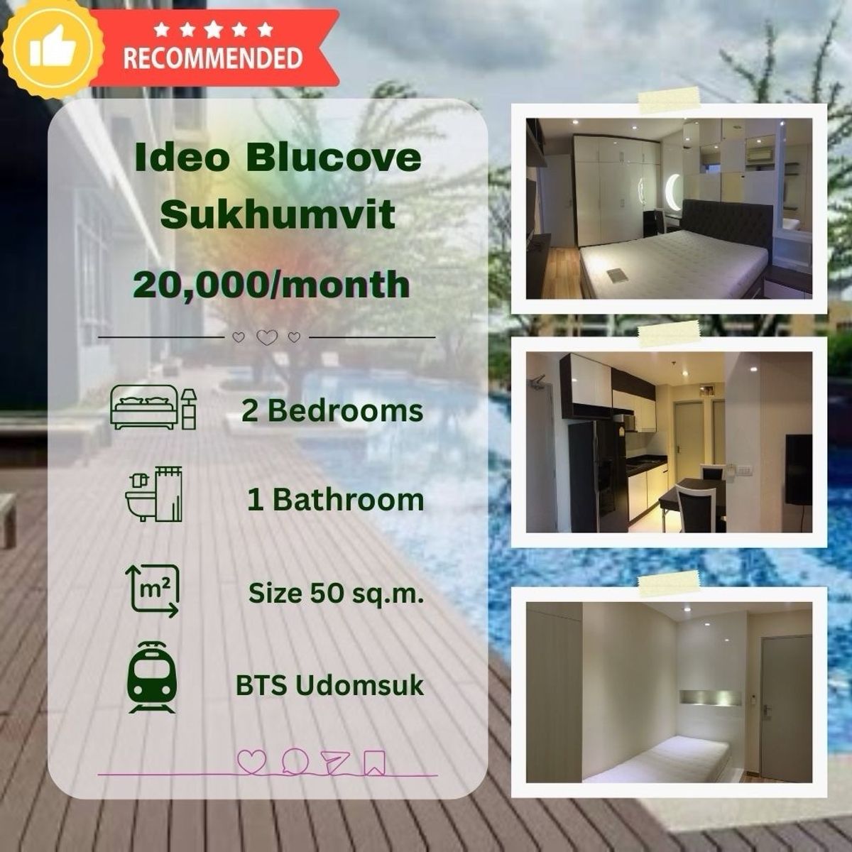 For RentCondoOnnut, Udomsuk : 🔥🔥 Best value for rent, Ideo Blucove, next to Bts Udomsuk 🔥🔥