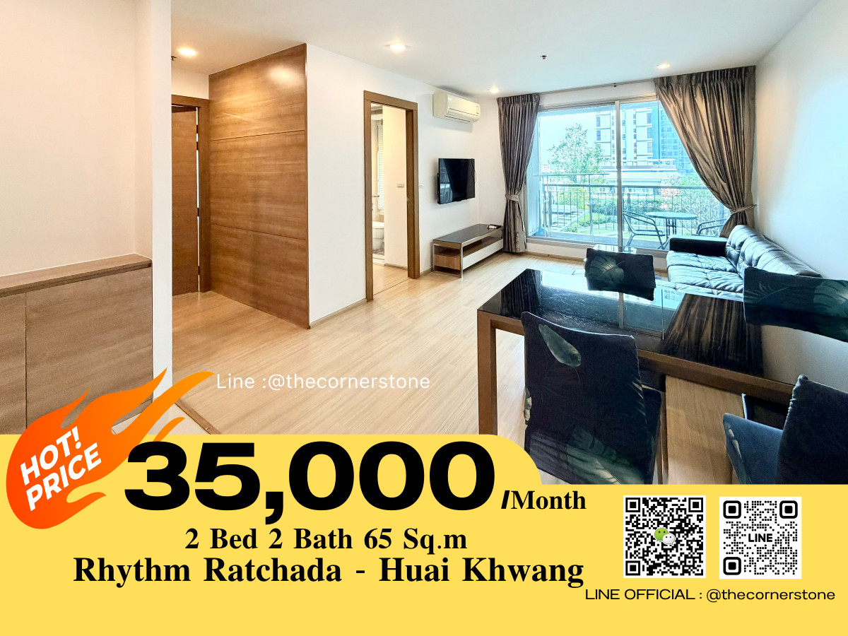 For RentCondoRatchadapisek, Huaikwang, Suttisan : Ready to move in‼️✨ Rhythm Ratchada - Huai Khwang ✨ 2 bedrooms, 65 sq.m., near MRT Huai Khwang (No.260130)