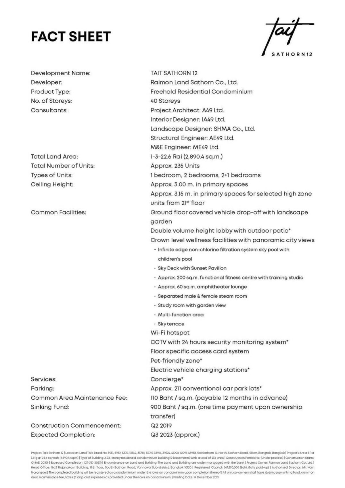 For SaleCondoSathorn, Narathiwat : Tait 12: 1bed 1bath 68sqm. 16,500,000 facing south spacious room and balcony Am: 0656199198