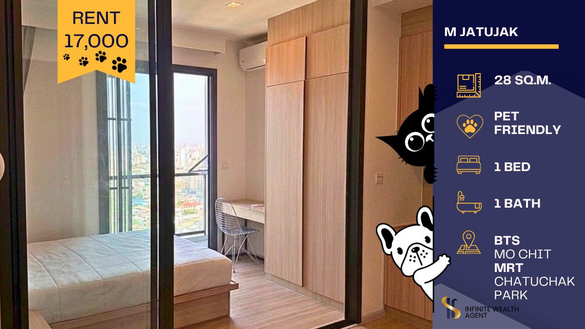 For RentCondoSapankwai,Jatujak : ✨For Rent: M Jatujak – Unit at a Great Price! 🐶🐱  Pet-friendly condo (dogs & cats welcome!) with an unblocked view of the sky and clouds ☁️💙