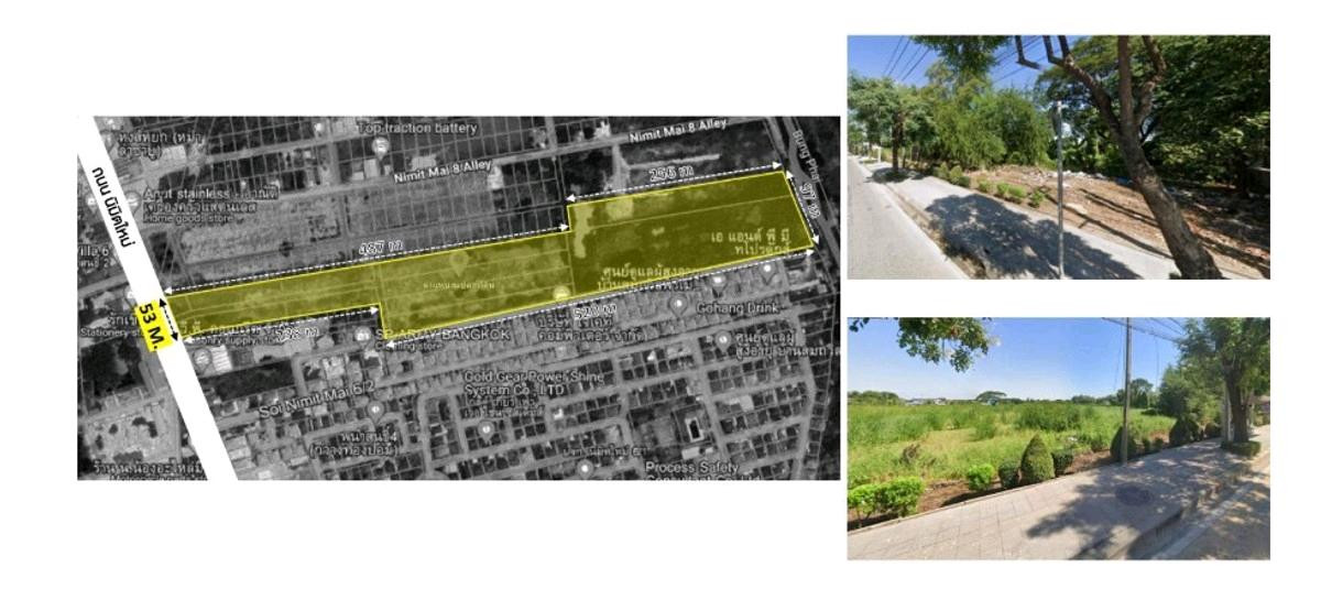 For SaleLandMin Buri, Romklao : The owner is selling it himself urgently. Land on Nimitmai Road, width 53 meters, 37 rai.