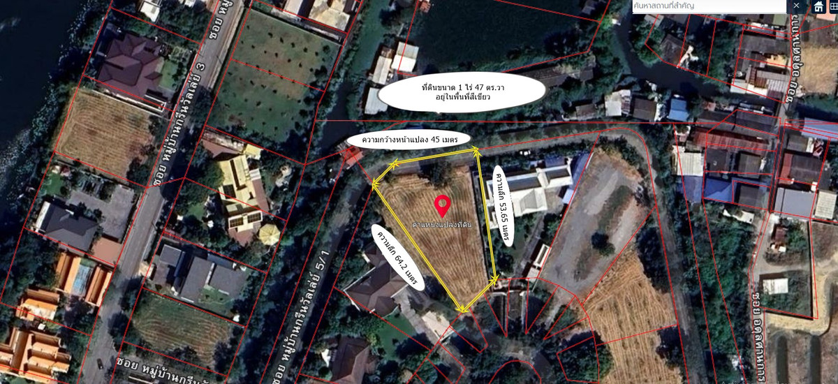 For SaleLandSamut Prakan,Samrong : Beautiful plot of land for sale in Green Valley Country Club, area 447 sq m. Beautiful money bag plot, very good atmosphere.