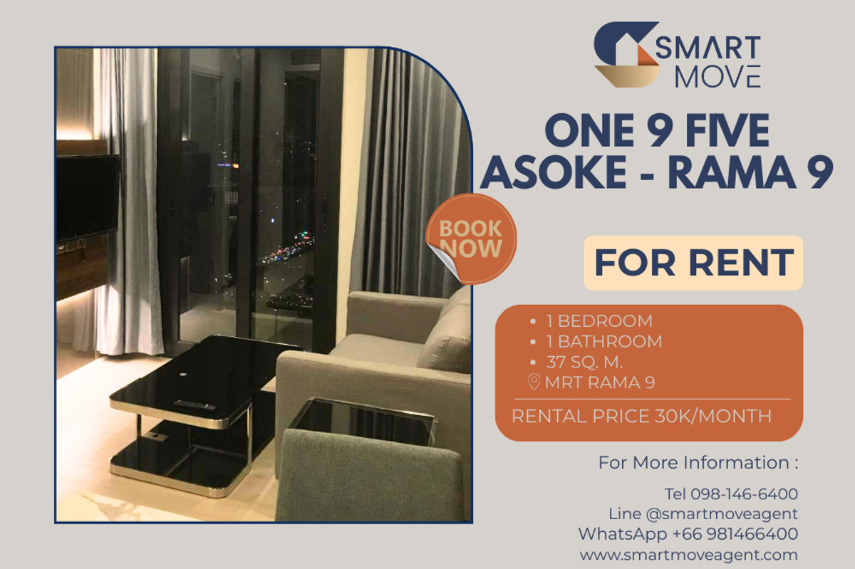 For RentCondoRama9, Petchburi, RCA : 🔥 For Rent !! high floor 32++, prime area !! 🔥 Code C20260200034.........One 9 Five Asoke - Rama 9, 1 bedroom, 1 bathroom, furnished,  modern style, ready to move in📣📣