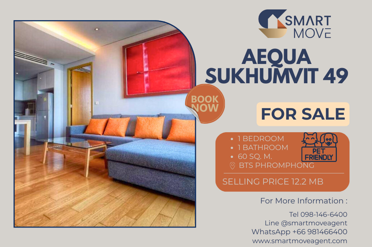 ขายคอนโดสุขุมวิท อโศก ทองหล่อ : 🔥 ขายพร้อมผู้เช่า !! เลี้ยงสัตว์ได้, วิวเมือง, ชั้นสูง 16++, ทำเลดี 🔥 Code C20230500170.........Aequa Sukhumvit 49, 1 ห้องนอน, 1 ห้องน้ำ, แต่งครบ, ราคาพิเศษ!!📣📣