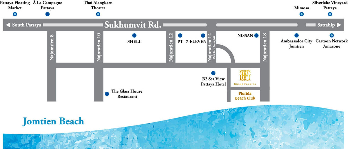 คอนโดพัทยา บางแสน ชลบุรี สัตหีบ : [ขาย/เช่า] คอนโดติดหาด The Grand Florida พัทยา  1 นอน 47 ตรม. แต่งครบ พร้อมอยู่/ลงทุนปล่อยเช่า