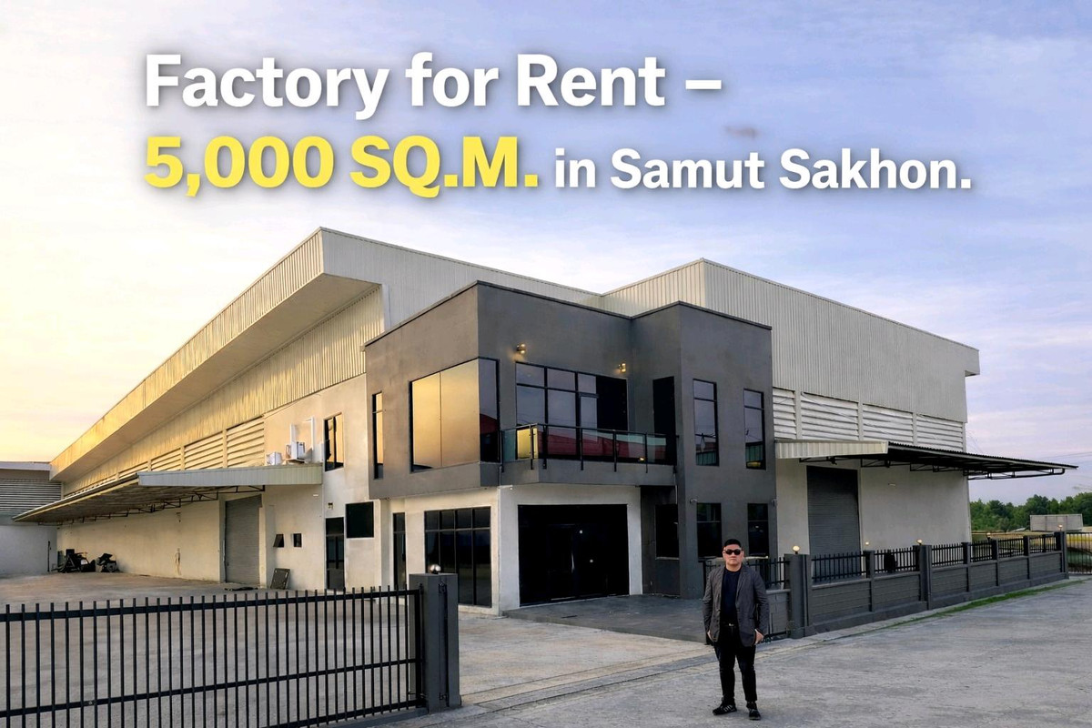 For RentFactoryMahachai Samut Sakhon : 🏭 Factory / warehouse for rent, Krathum Baen, Samut Sakhon 
, area over 5,000 sq m | 3-phase power 50 KVA | Trailer can enter | No common fees.