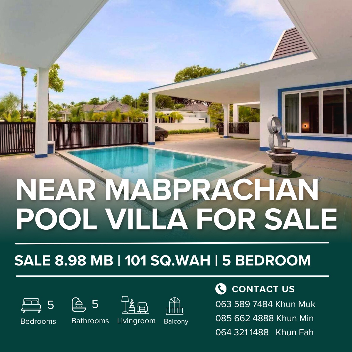 For SaleHousePattaya, Bangsaen, Chonburi : 🏡 5 Bedroom Pool-Ready Family Home | 101 Sq.wah | 8.98 MB 🔥 Prime Location Near Motorway
