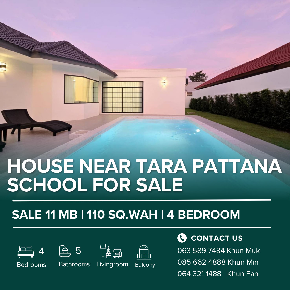 For SaleHousePattaya, Bangsaen, Chonburi : 🔥 Spacious 4 Bedroom House for Sale in Pattaya | 110 Sq.Wah | Near Tara Pattana & Phoenix | Only 11 MB 🔥