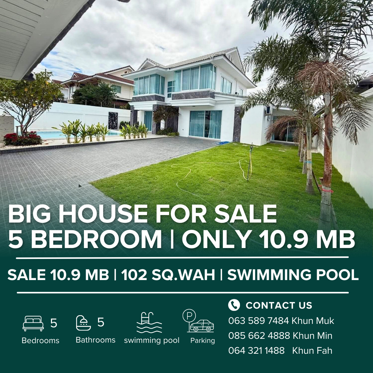 For SaleHousePattaya, Bangsaen, Chonburi : 🌴 5 Bedroom Pool Villa Near Jomtien Beach Only 3 Km. | 102 Sq.Wah | 10.9 MB