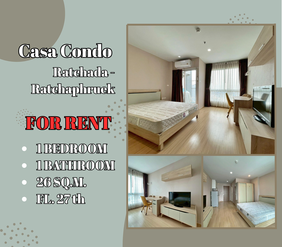 ให้เช่าคอนโดท่าพระ ตลาดพลู วุฒากาศ : 💎เช่า ราคาพิเศษ Casa Condo Ratchada - Ratchaphruek ตกแต่งครบ พร้อมอยู่