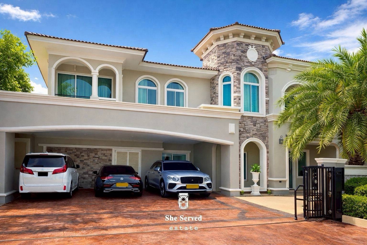 ให้เช่าบ้านลาดกระบัง สุวรรณภูมิ : ◈Grand Monaco Bangna-Wongwaen◈ •	5 Bedrooms 	•	6 Bathrooms •	1 Maid Room •	Parking for 8 Cars 	•	Usable Area: 424 sq.m. •	Land Size: 123 sq.wah
