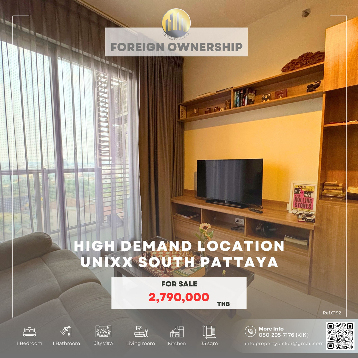 For SaleCondoPattaya, Bangsaen, Chonburi : HOT SALE! Unixx South Pattaya 1BR | Foreign name | City view - Pratumnak