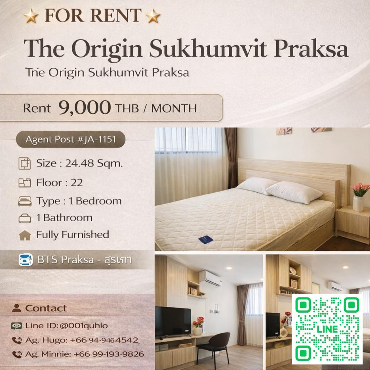 For RentCondoSamut Prakan,Samrong : ✨ For Rent 🏨 The Origin Sukhumvit Praksa (The Origin Sukhumvit Praksa) 🏨 JA-1151