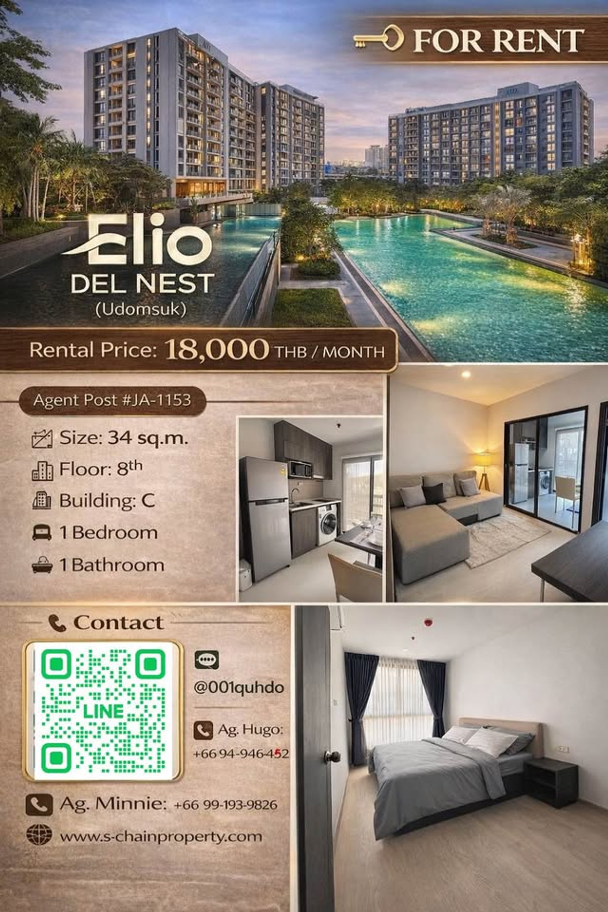ให้เช่าคอนโดอ่อนนุช อุดมสุข : 💥 For Rent 🏬 Elio Del Nest (เอลลิโอ เดล เนสท์ อุดมสุข) 🏬 JA-1153