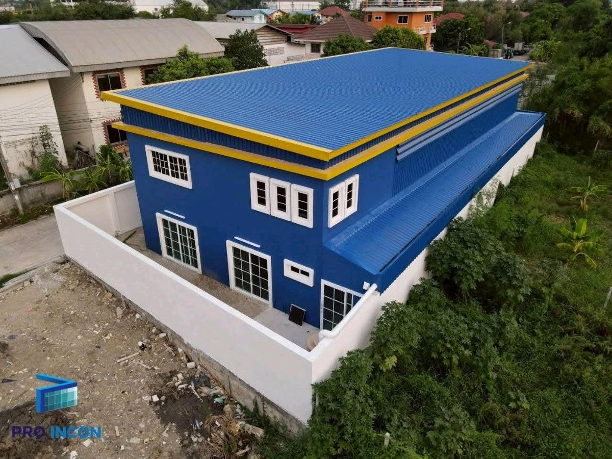 For RentWarehousePhutthamonthon, Salaya : 🏭Warehouse for rent with 2-story office + residence | Line 2 Bangkok | 405 sq m | 3-phase power | Electric door