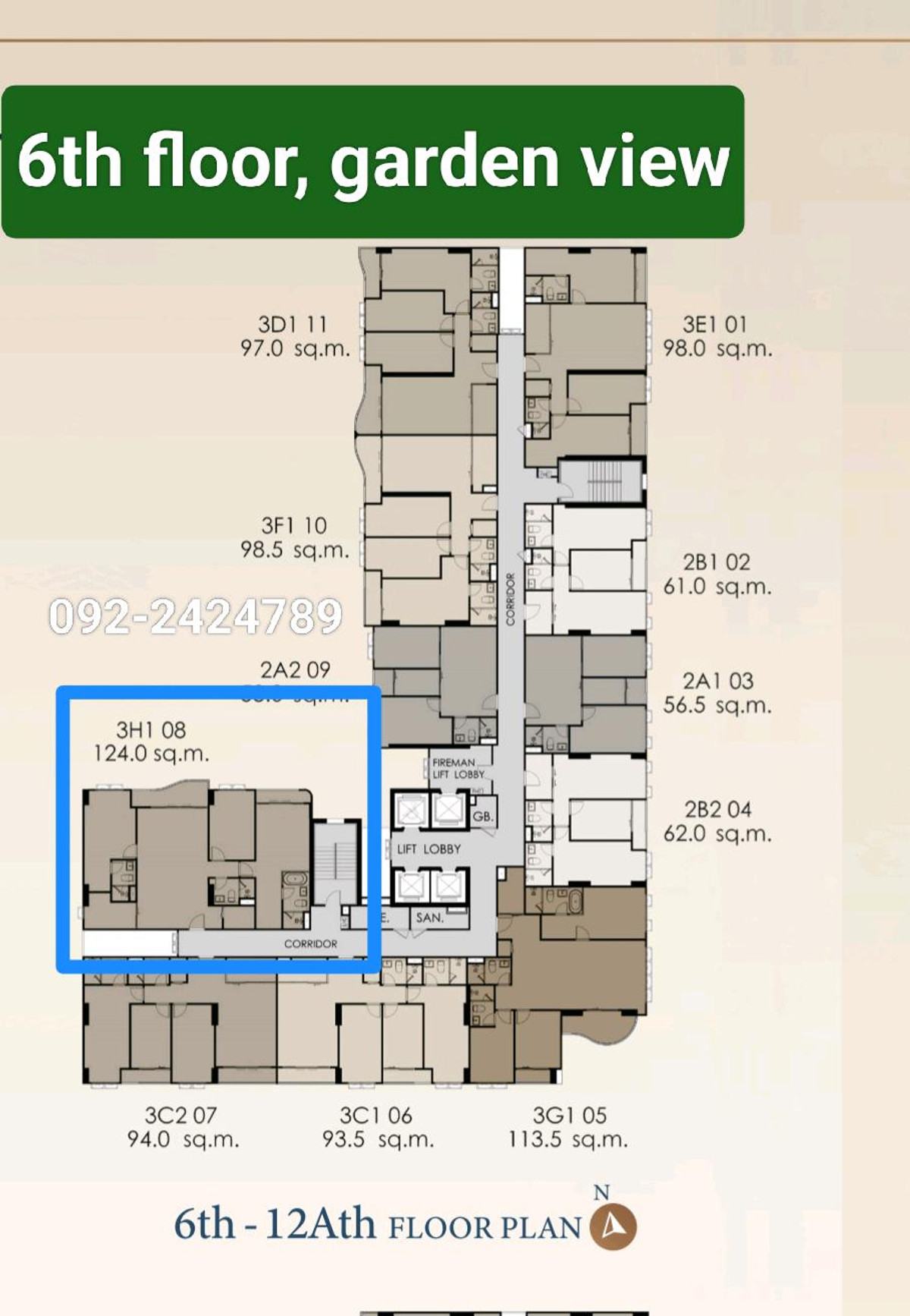ขายดาวน์คอนโดสุขุมวิท อโศก ทองหล่อ : ขายห้องวิวสวน 3 ห้องนอน ได้สิทธิ์จอดรถ 2 คัน 124 ตร.ม.