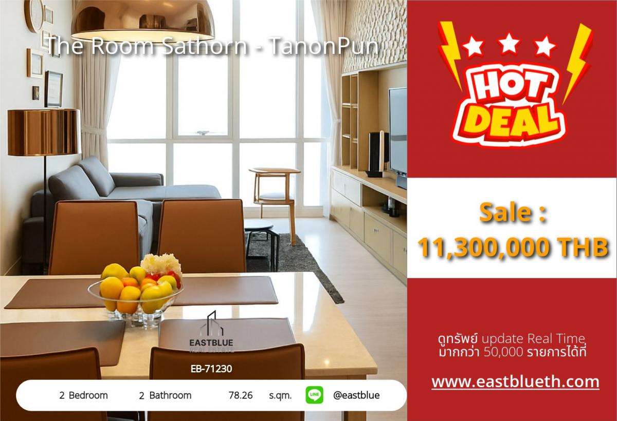 For SaleCondoSathorn, Narathiwat : 18/03/2026, For sale: luxury condo The Room Sathorn-TanonPun
2 bedrooms, near BTS Surasak, price 11.3 million! 0642748883