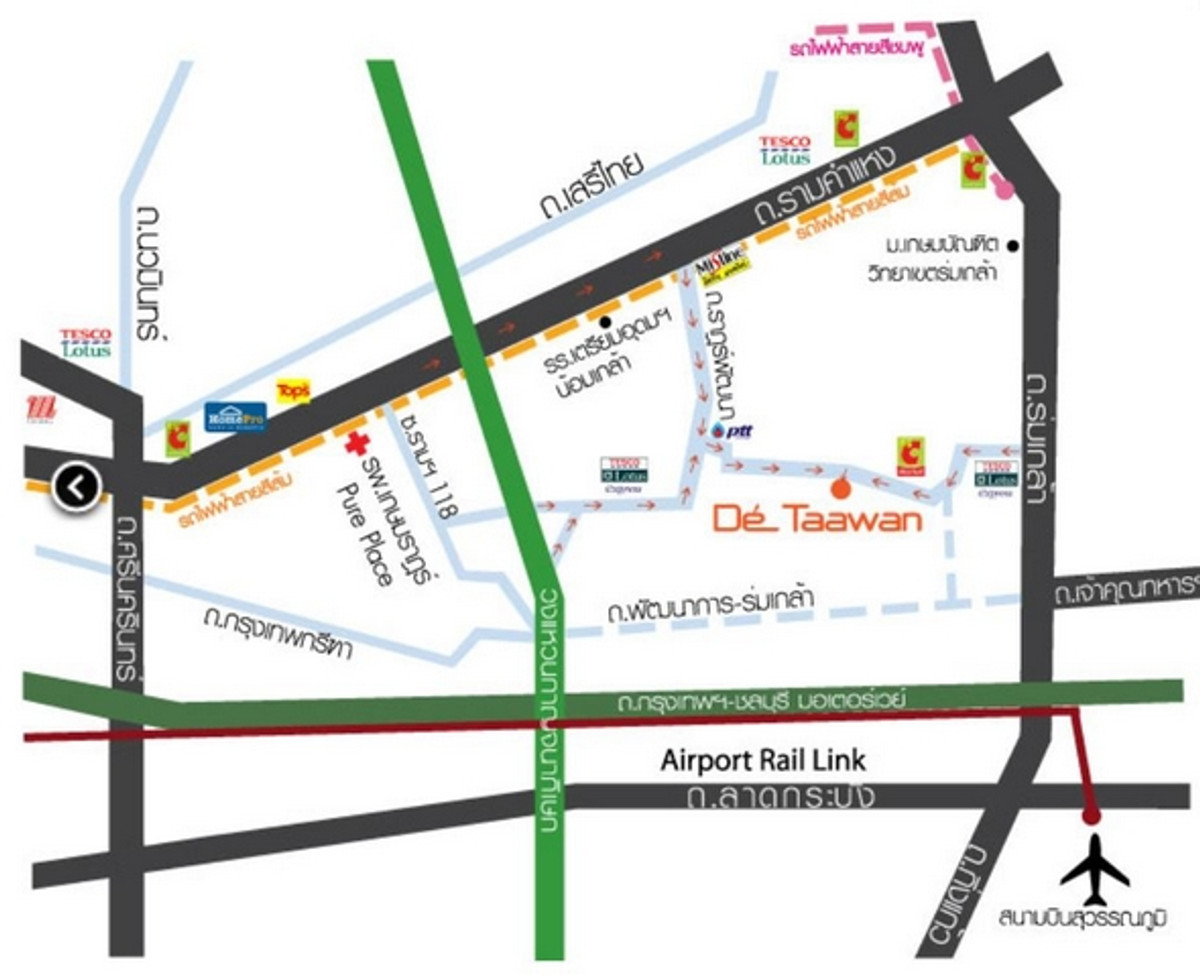 For SaleHouseLadkrabang, Suwannaphum Airport : Single house for sale, De Tawan Village, Ramkhamhaeng, ready to move in, size 62 sq m, Soi Mistine. Kheha Romklao Road, complete extension
