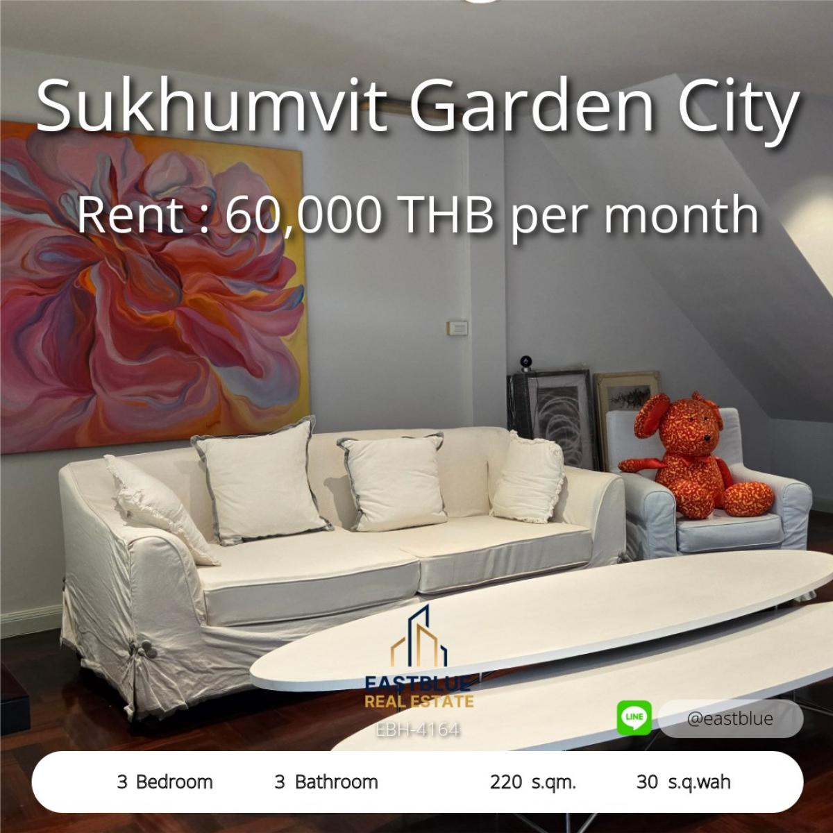 For RentTownhomeSukhumvit, Asoke, Thonglor : 28/02/2026, บ้านเดี่ยว 3 ห้องนอน ใน Sukhumvit Garden City พร้อมเช่าหรือซื้อ ทำเลทองย่านอ่อนนุช-อุดมสุข! 
พื้นที่กว้าง 220 ตรม บนที่ดิน 30 ตร.วา ตอบโจทย์ทุกไลฟ์สไตล์ ราคาเริ่มต้นโดนใจ!