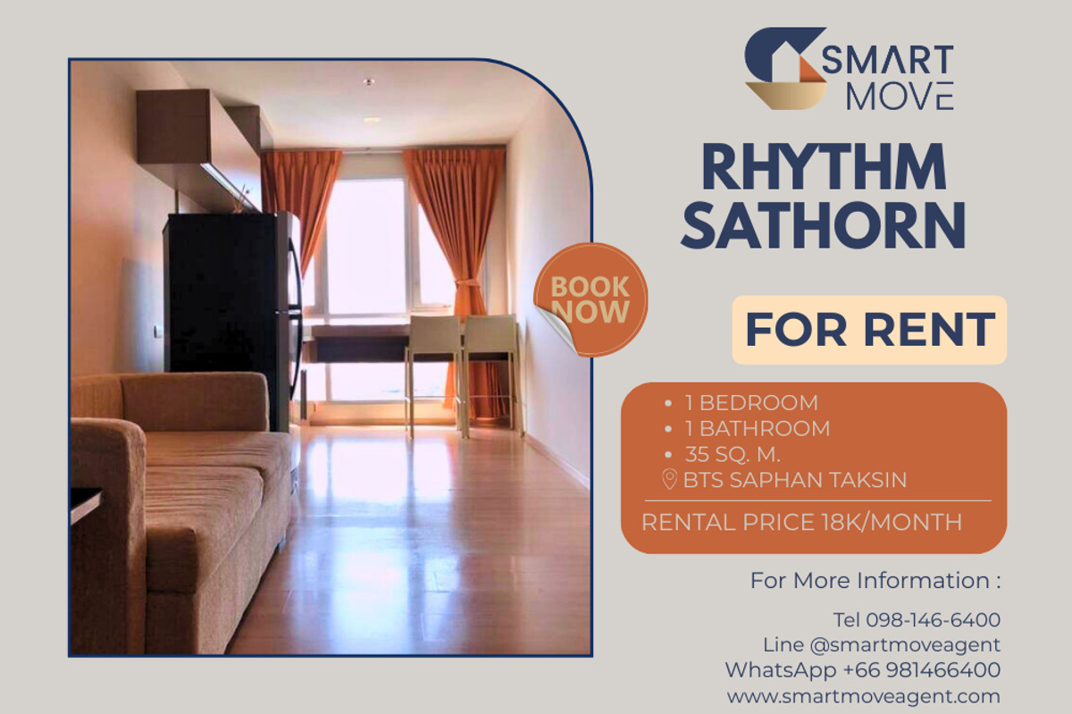 ให้เช่าคอนโดสาทร นราธิวาส : 🔥 สำหรับเช่า !! ชั้นสูง 16++, ทำเลดี !! 🔥 Code C20221201139..........Rhythm Sathorn, 1 ห้องนอน, 1 ห้องน้ำ, แต่งครบ, พร้อมเข้าอยู่ 📣📣