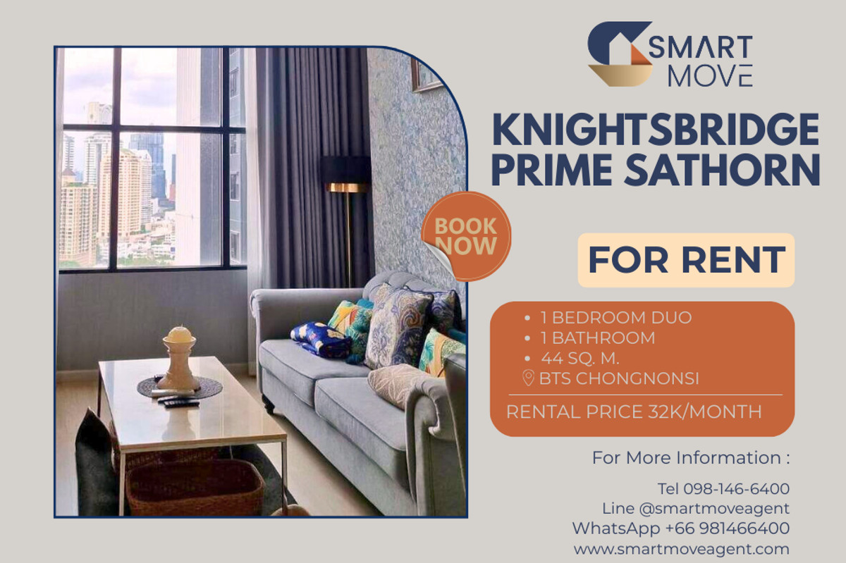 For RentCondoSathorn, Narathiwat : 🔥 For Rent !! high floor 25++, rare item !! 🔥 Code C20240900039..........KnightsBridge Prime Sathorn, 1 bedroom Duo, 1 bathroom, furnished, ready to move in📣📣
