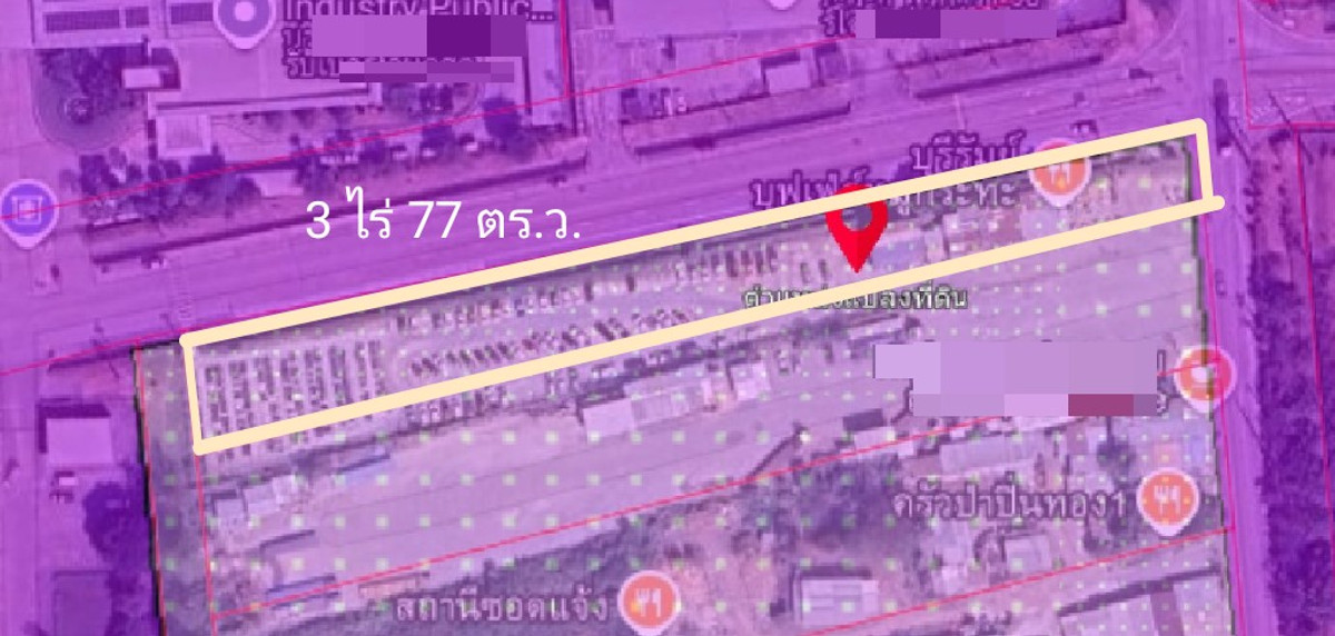 For SaleLandSriracha Laem Chabang Ban Bueng : Land for sale in Sriracha, Chonburi, purple pattern layout, Pinthong Industrial Estate, area 3-0-77 rai with tenant.