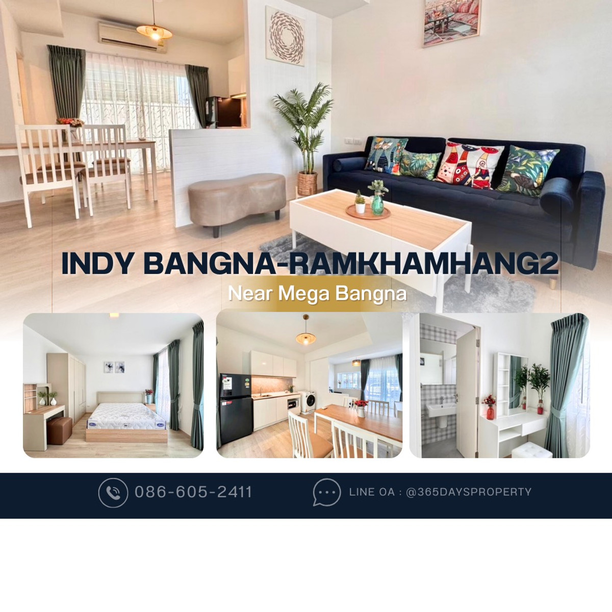 ให้เช่าทาวน์โฮมบางนา แบริ่ง ลาซาล : 💥ForRent💥Indy Bangna-Ramkhamhang 2 🏡 Near Mega Bangna  ‼️Fully Furnished ‼️Ready to move in 🌟