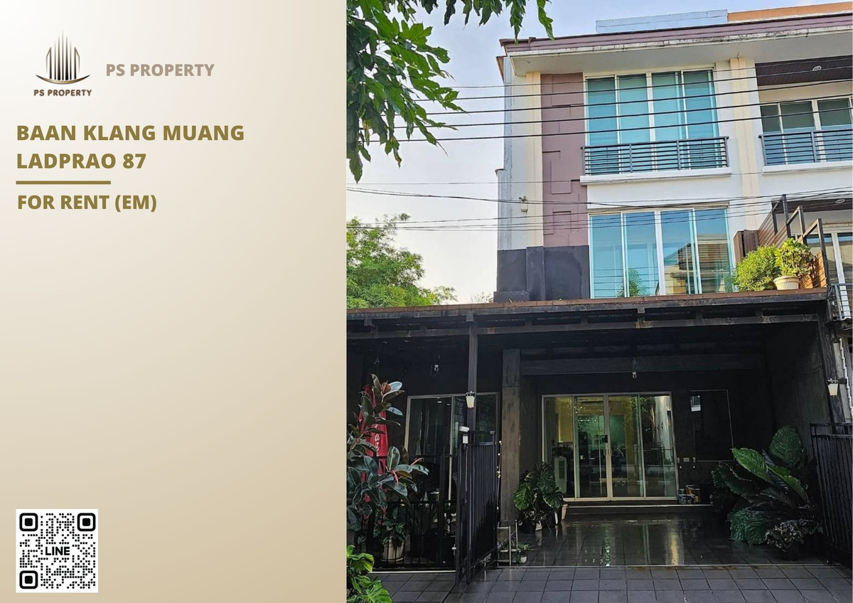 For RentTownhomeLadprao101, Happy Land, The Mall Bang Kapi : Townhouse for rent ✨ Baan Klang Muang Ladprao 87 ✨ 3 bedrooms, 4 bathrooms, corner unit, fully furnished and equipped with appliances.