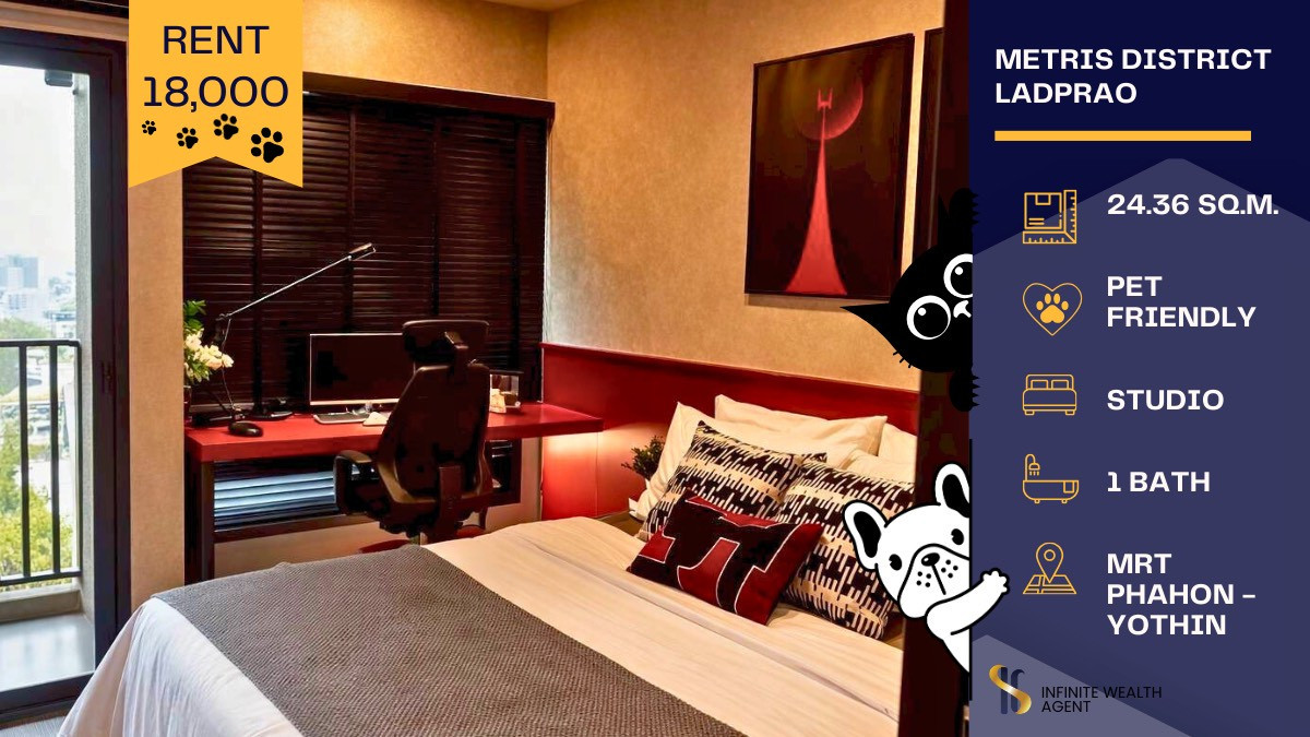 For RentCondoLadprao, Central Ladprao : Fully furnished unit with a super modern vibe ✨ Open for all your four-legged friends 🐶🐱 Live comfortably without feeling lonely because your pets can stay with you 🐾 Perfect for every pet lover!