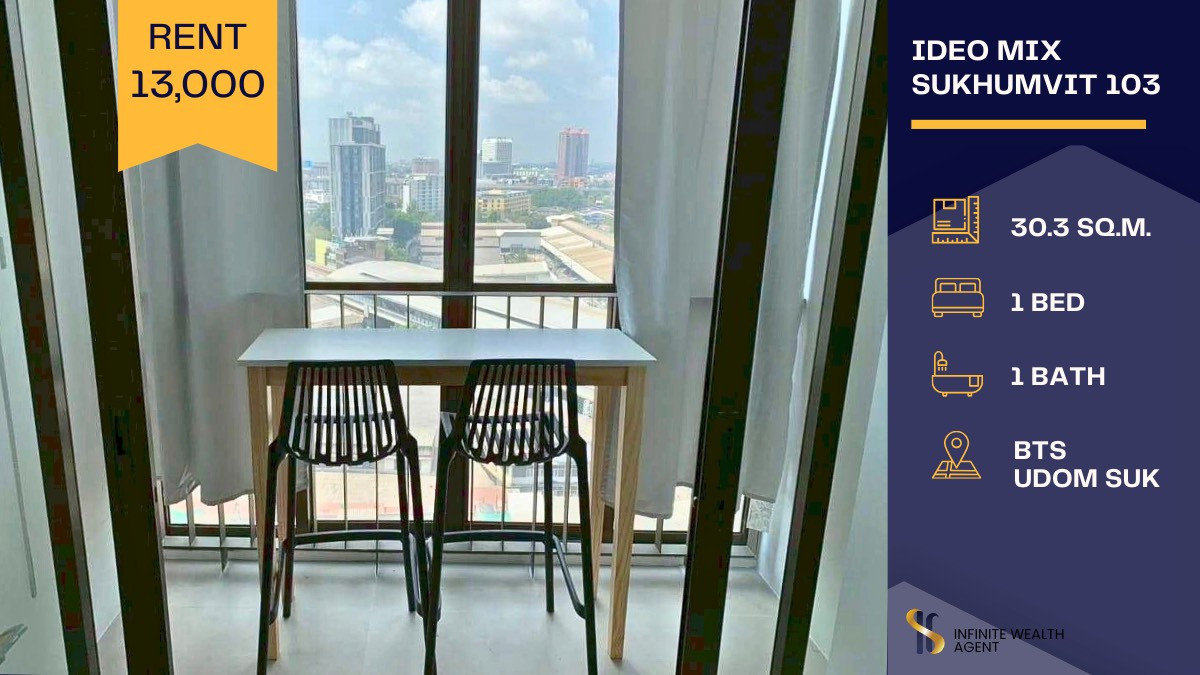 For RentCondoOnnut, Udomsuk : 🏙️ Condo for Rent at Ideo Mix Sukhumvit 103 — only 0 meters from BTS Skytrain Udom Suk Station! 🚝