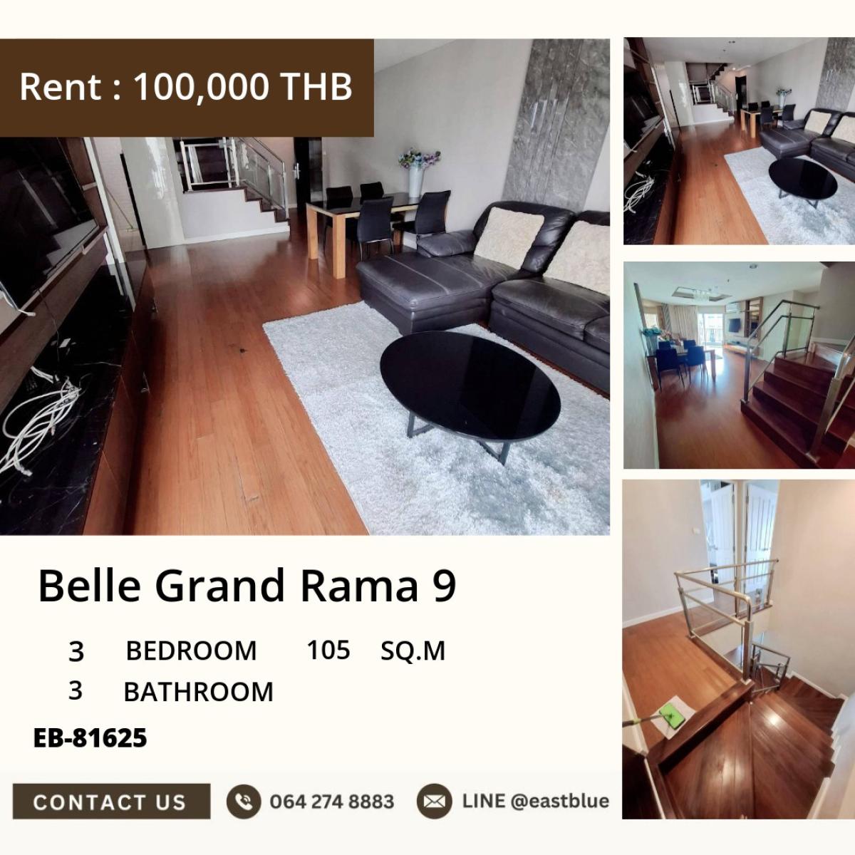 For RentCondoRama9, Petchburi, RCA : Luxury in the heart of Rama 9!
Belle Grand 3 bedrooms 105 sq.m. ready to move in!