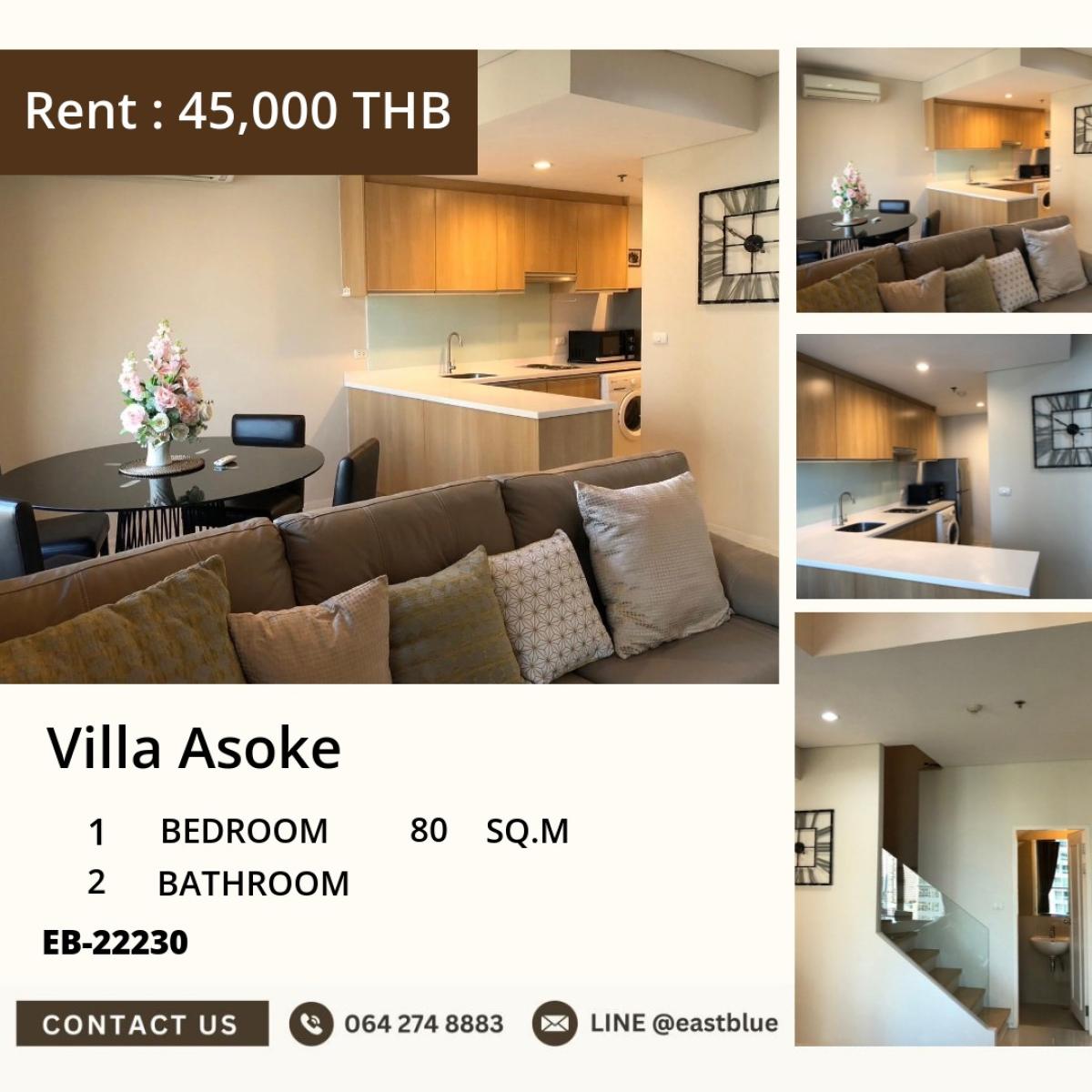 For RentCondoRama9, Petchburi, RCA : Luxury in Asoke! 1 bedroom Villa Asoke for only 45,000 baht/month
Close to BTS/MRT Phetchaburi with full amenities!